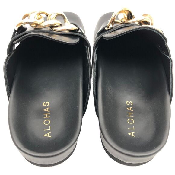 NEW Alohas Fireplace Chain Link Black Leather Clogs Mules Slide Sandals 35 US 5 - Picture 6 of 9